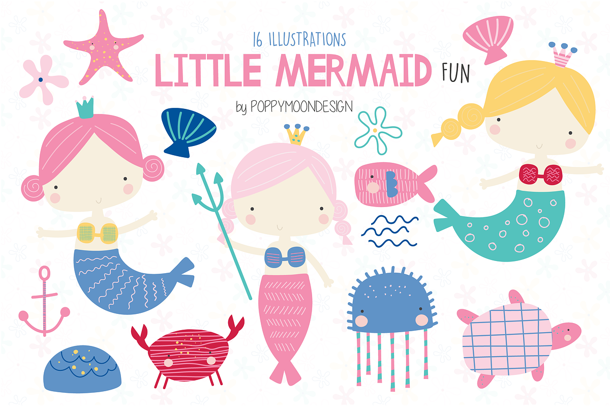 Little Mermaid fun clipart, an Illustration by Poppymoondesign (Photo 1 of 3)