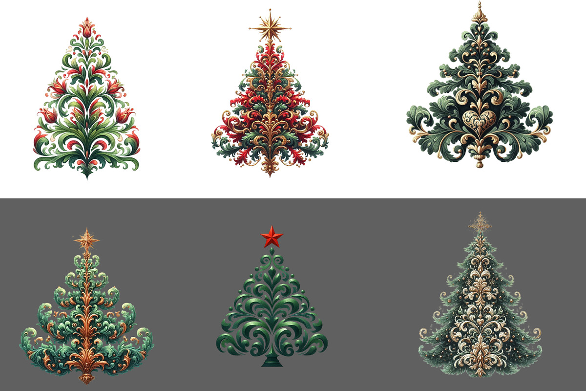 Christmas Tree Damask Clipart, an Illustration by Designworld (Photo 4 of 5)