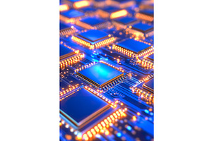 Close up of blue circuit board with, an Object Illustration by Lermont51