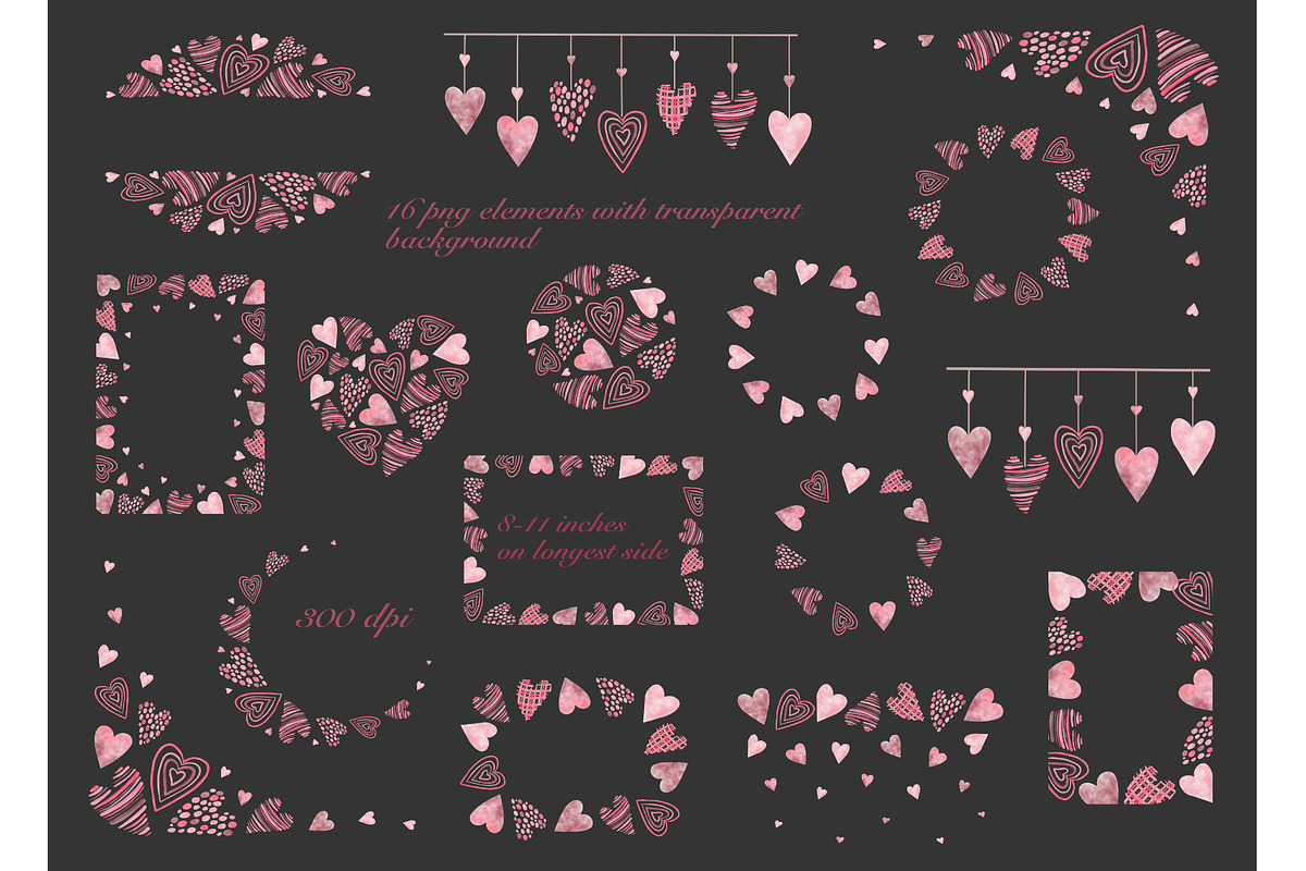 Valentine’s hearts watercolor frames, an Object Graphic by Alena Kurian (Photo 3 of 3)