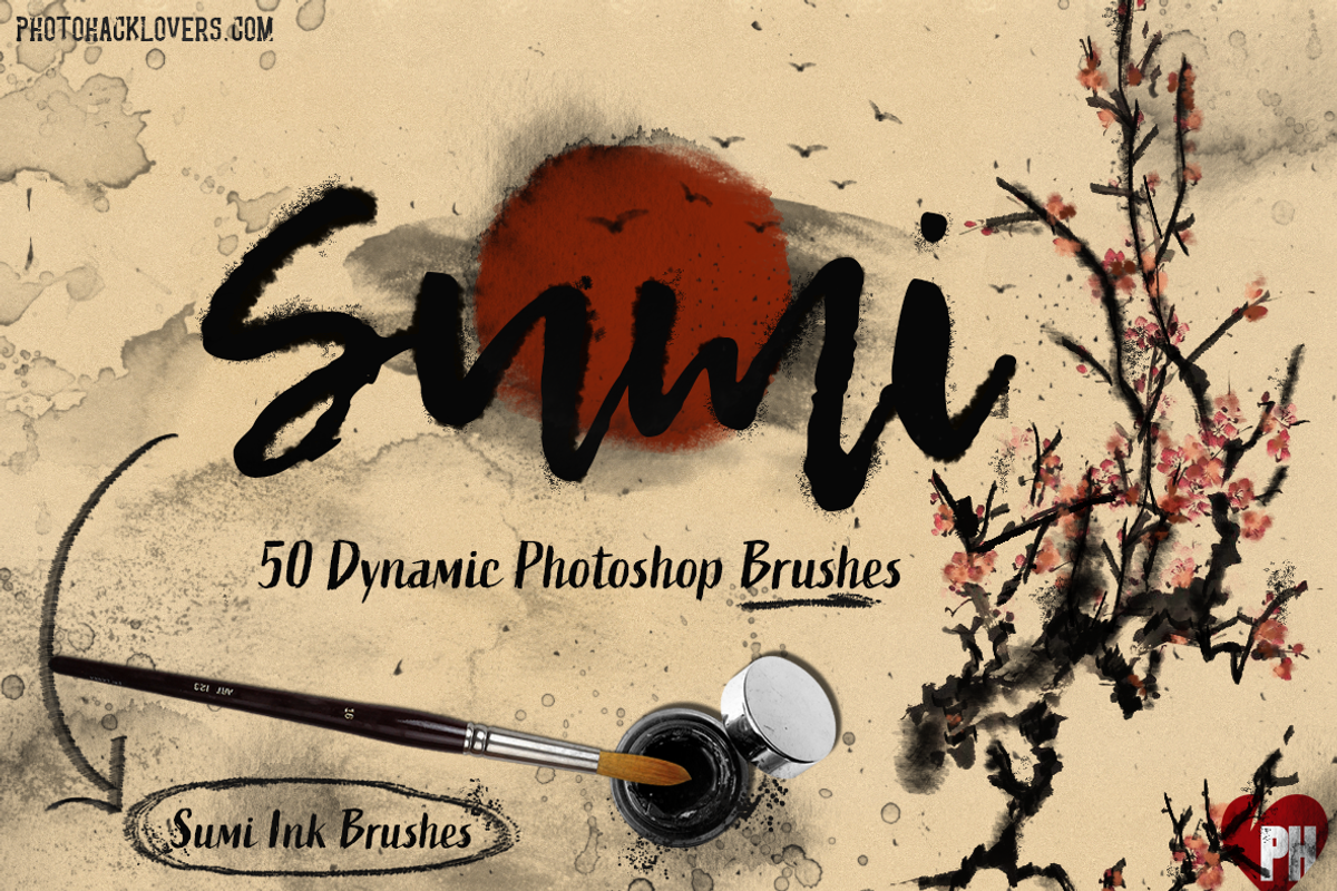 50 Sumi Brush Pack-Photoshop Brushes, a Brush Add-On by Photohacklovers (Photo 1 of 11)