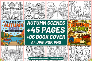BOLD EASY AUTUMN SCENES COLORING, a Seasonal Illustration by Coco Bloom