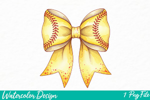Retro Softball Bow Png, an Illustration by Watercolor design