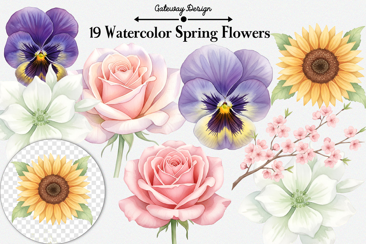 Watercolor Spring Flowers Clipart, an Illustration by GatewayDesign (Photo 1 of 3)