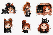 Quirky Girl and Cat Peeking Clipart, an Illustration by CreationArt (Thumbnail 6 of 6)