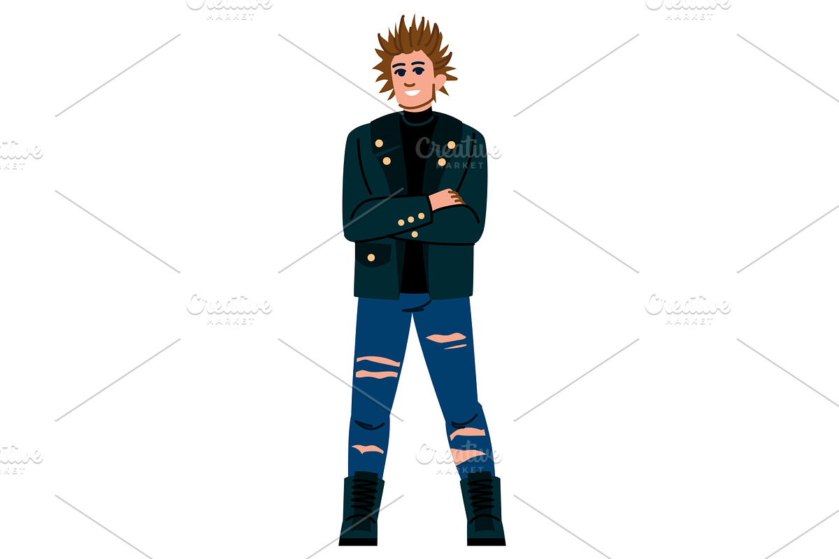 Young punk man standing with folded, a Person Illustration by pikepicture