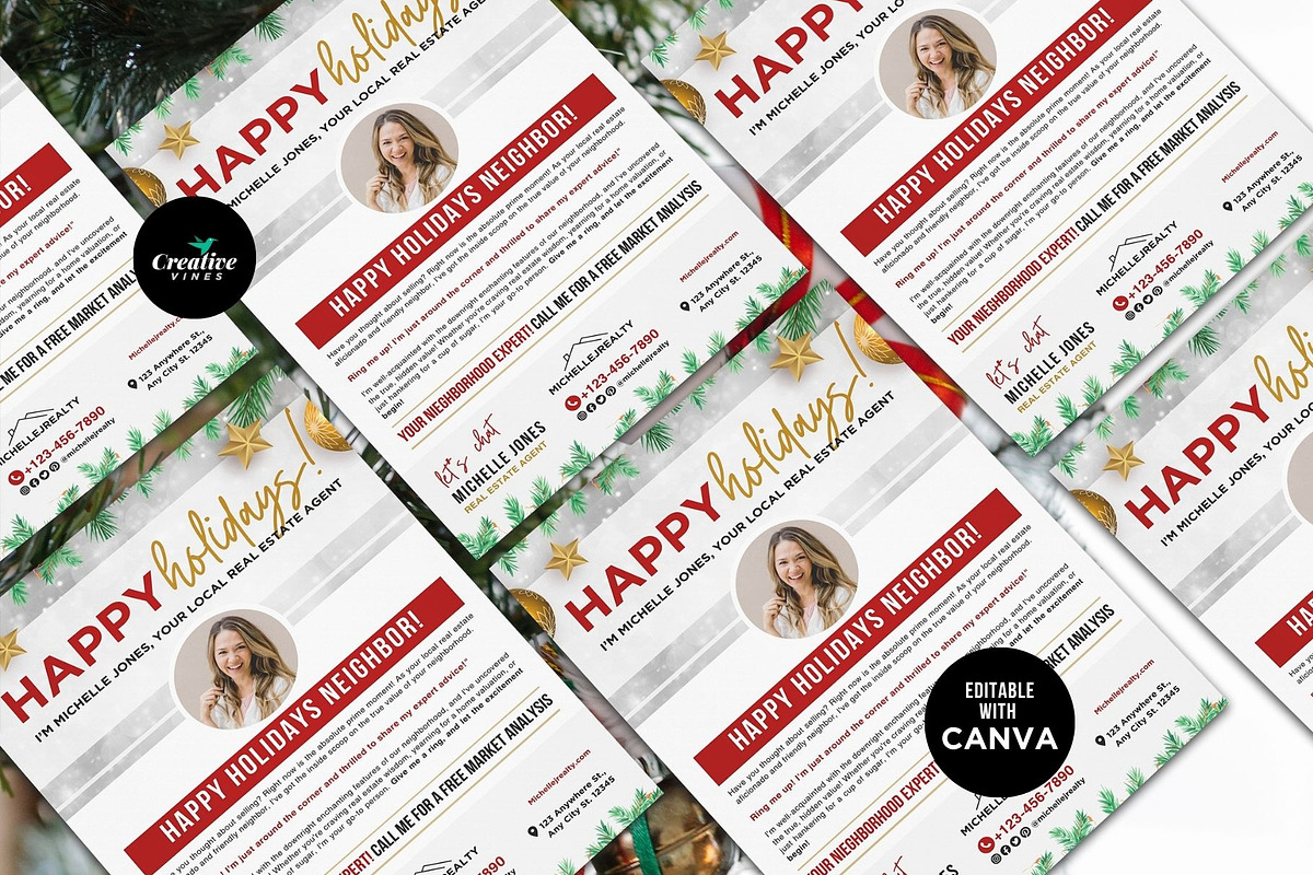 Real Estate Happy Holidays Neighbor, a Flyer Template by CreativeVinesStore (Photo 3 of 5)