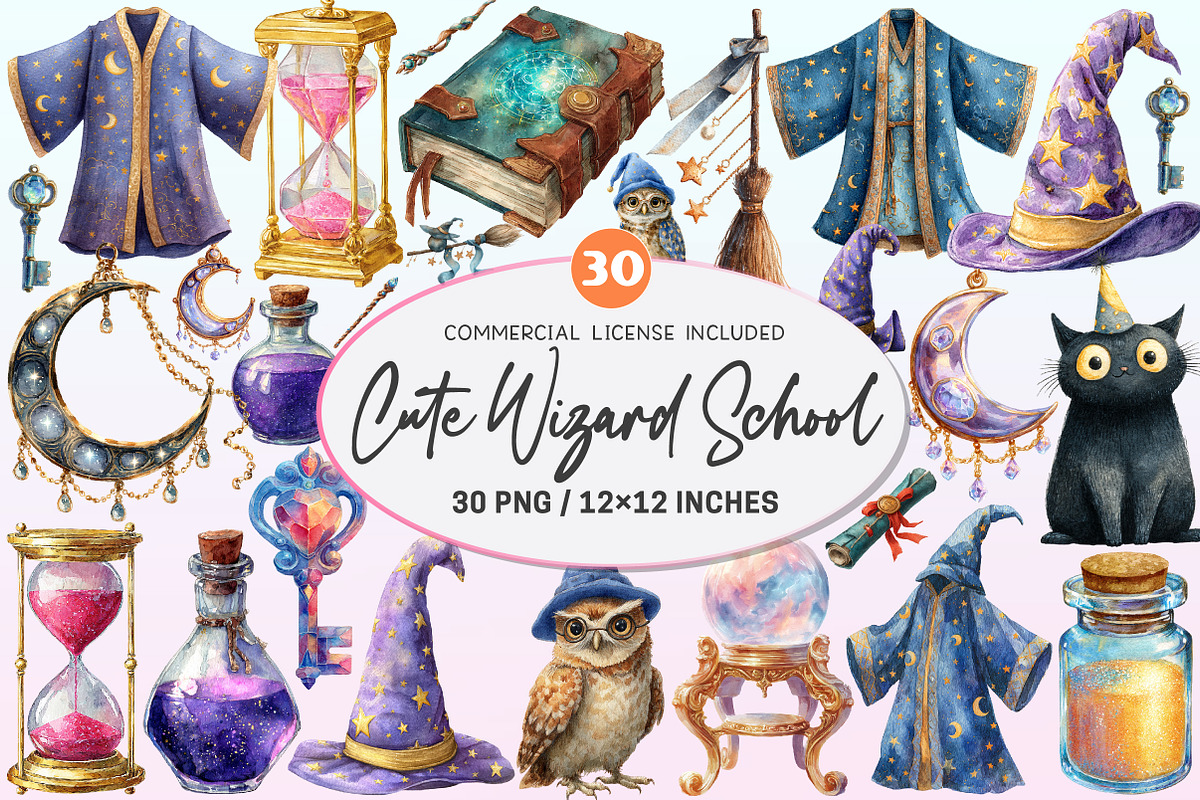 Cute Wizard School Clipart, a Graphic by CitraGraphics (Photo 1 of 4)