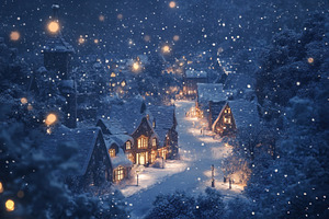 Snow covered village at night adorne, a Photo by Iftikhar Alam