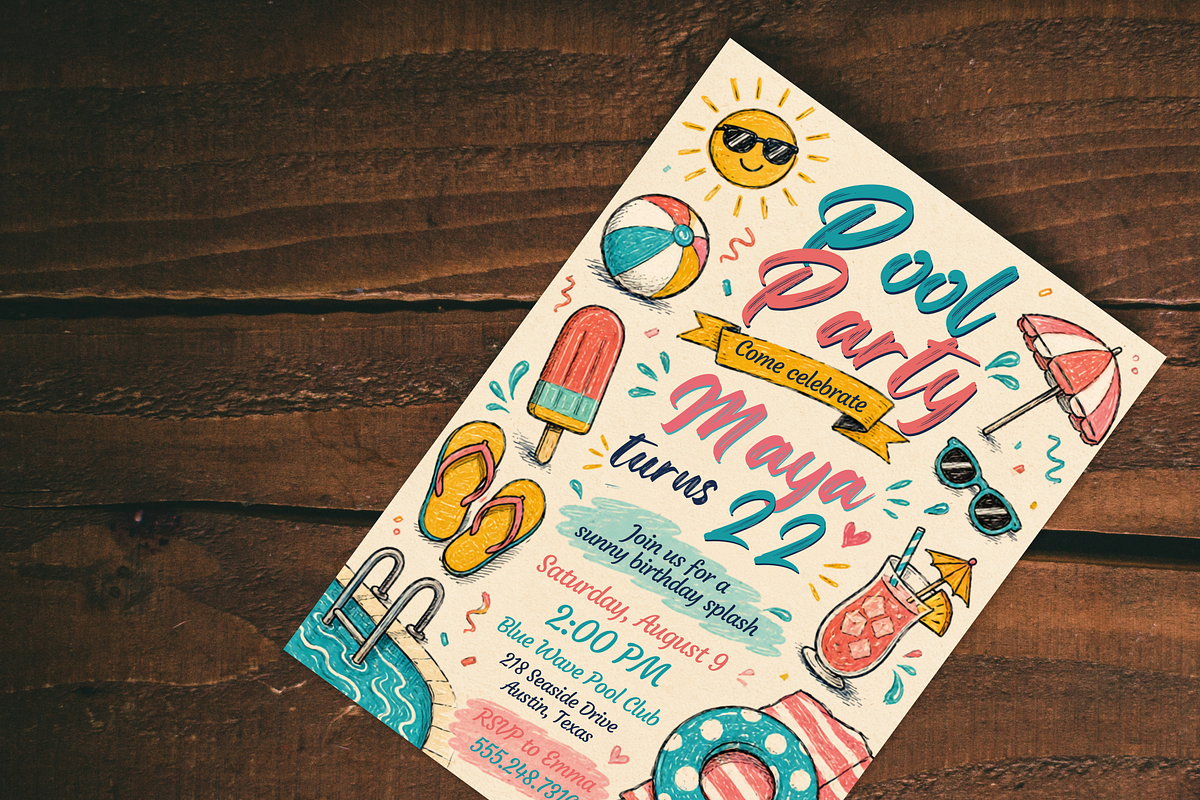 Pool Party Birthday Invitation, an Invitation Template by heynomi (Photo 9 of 19)