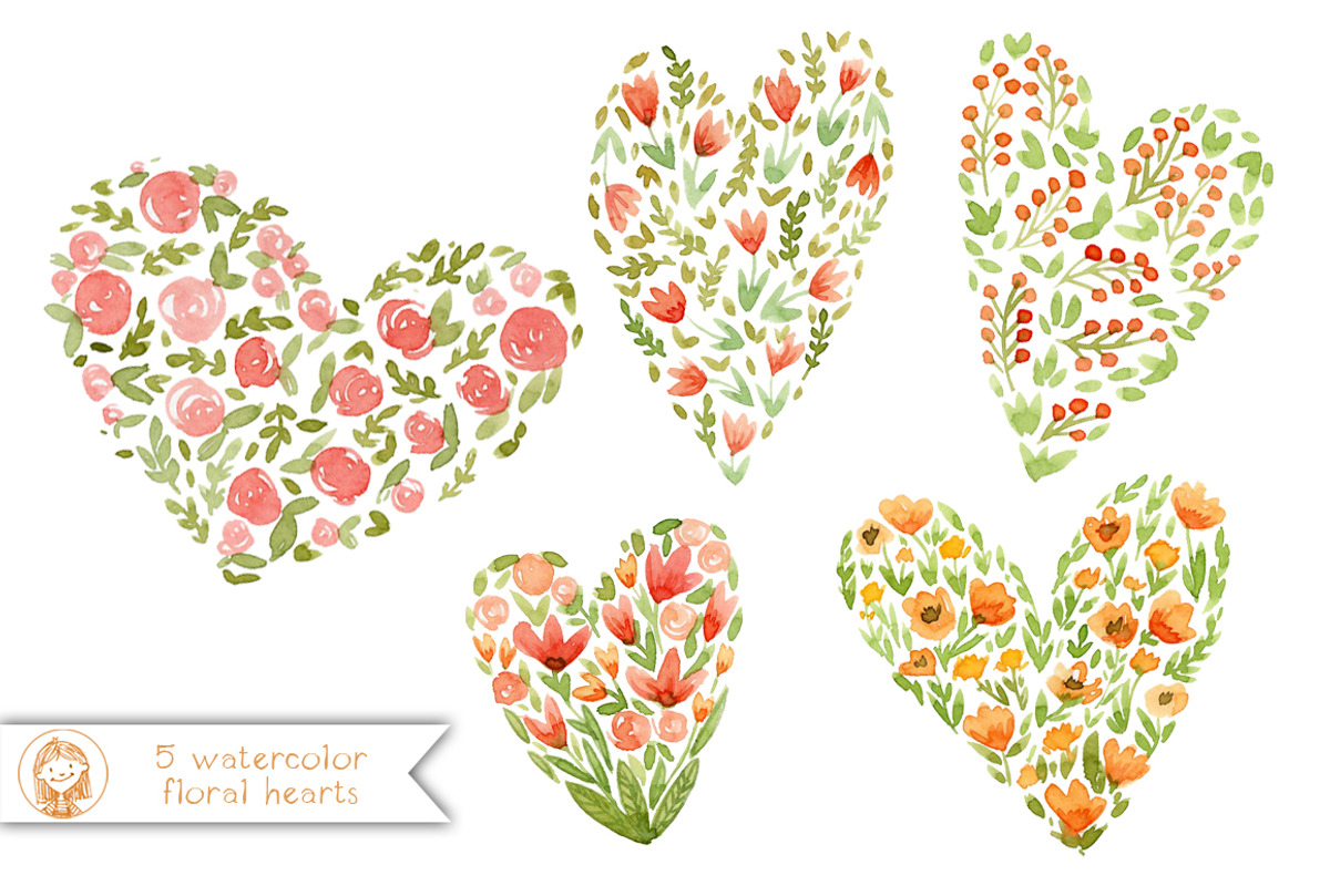 Watercolor Hearts, an Illustration by swiejko