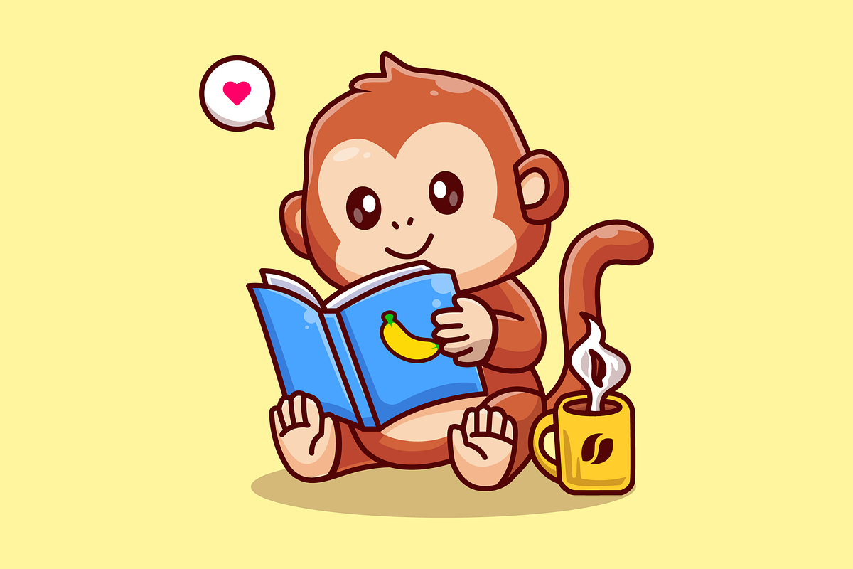 Cute Monkey Reading Book With Coffee, an Animal Illustration by Catalyst Labs