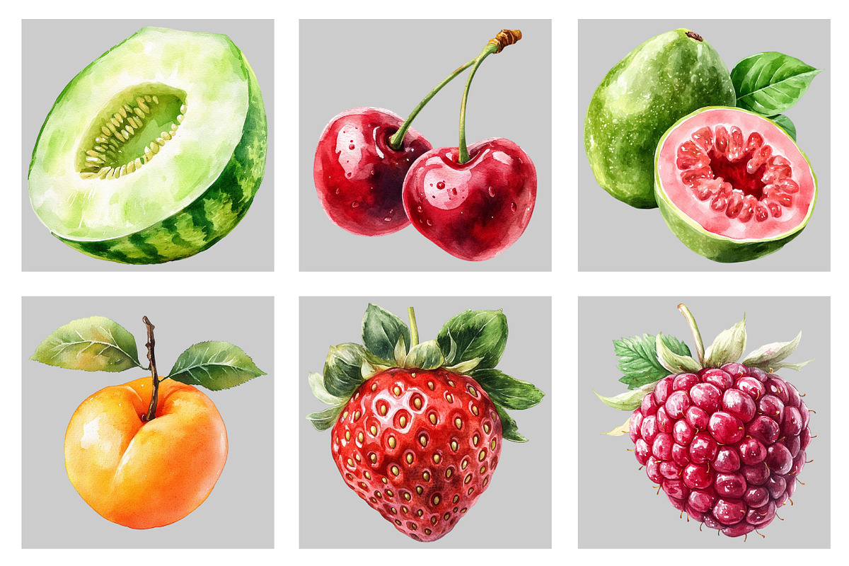 Watercolor Summer Fruit Clipart, an Illustration by Black Bird Studio (Photo 3 of 5)
