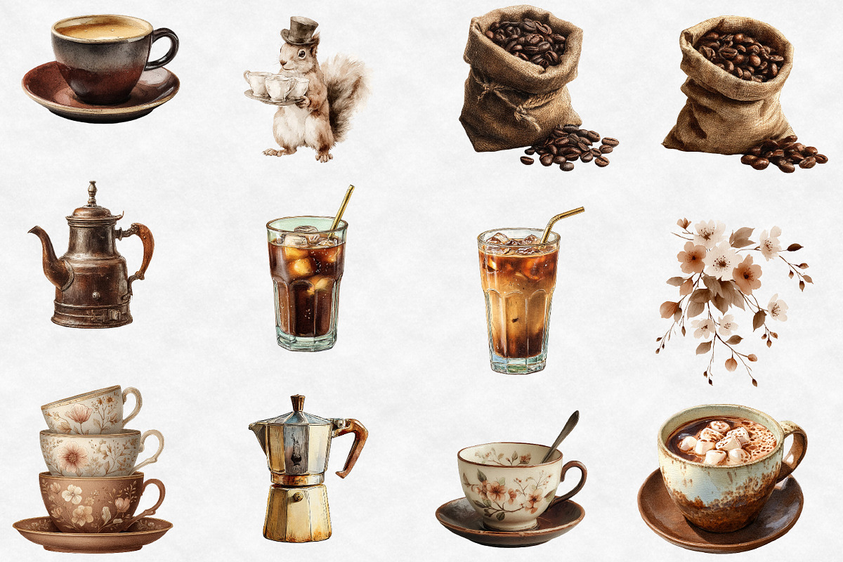 Sepia Spring Coffee Time Clipart, an Illustration by Designworld (Photo 4 of 5)