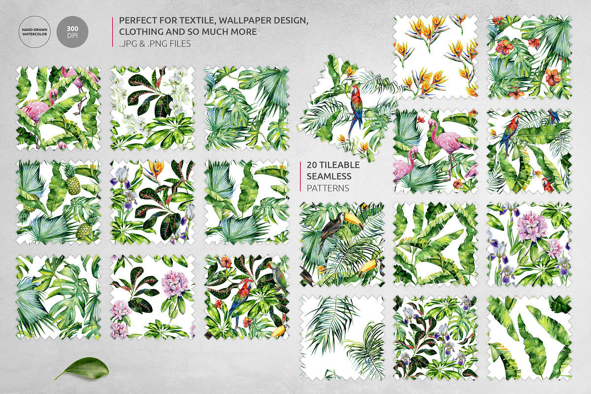 Watercolor tropics, a Pattern Graphic by Anna Myslivets Art (Photo 2 of 12)