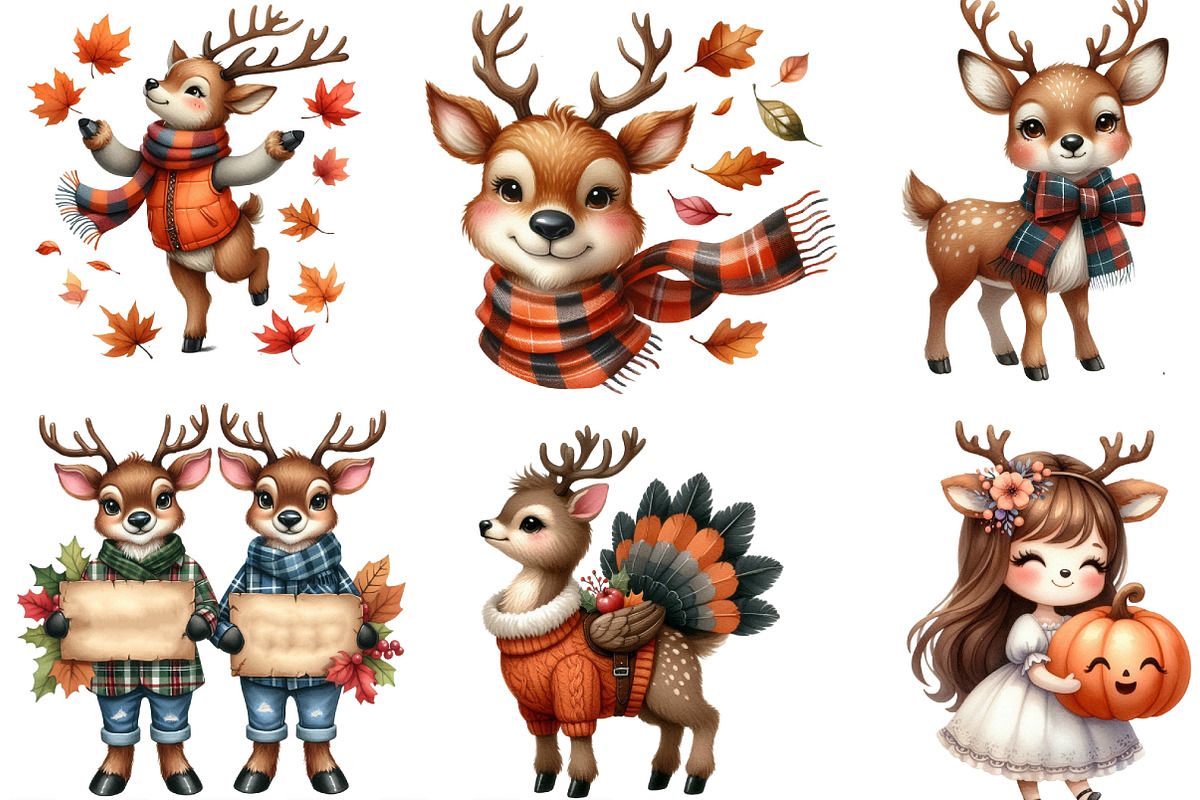 Watercolor Thanksgiving Reindeer PNG, an Illustration by Designking (Photo 2 of 4)