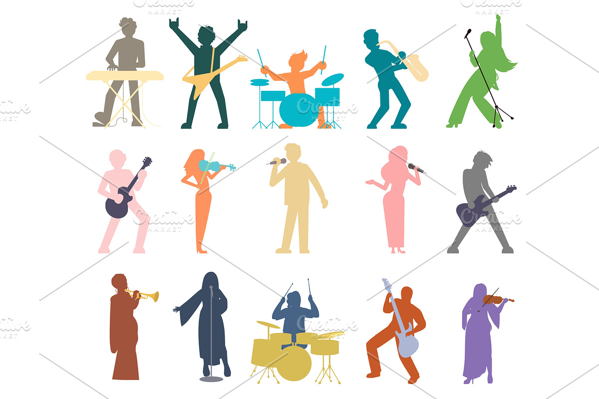 People musicians color silhouettes, an Object Illustration by SiberianArt
