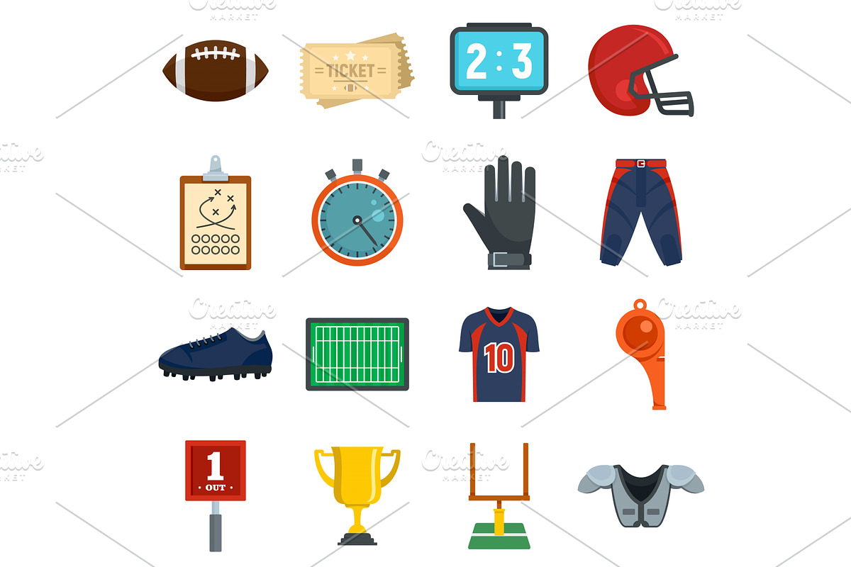 American football equipment icons, an Object Illustration by Ylivdesign