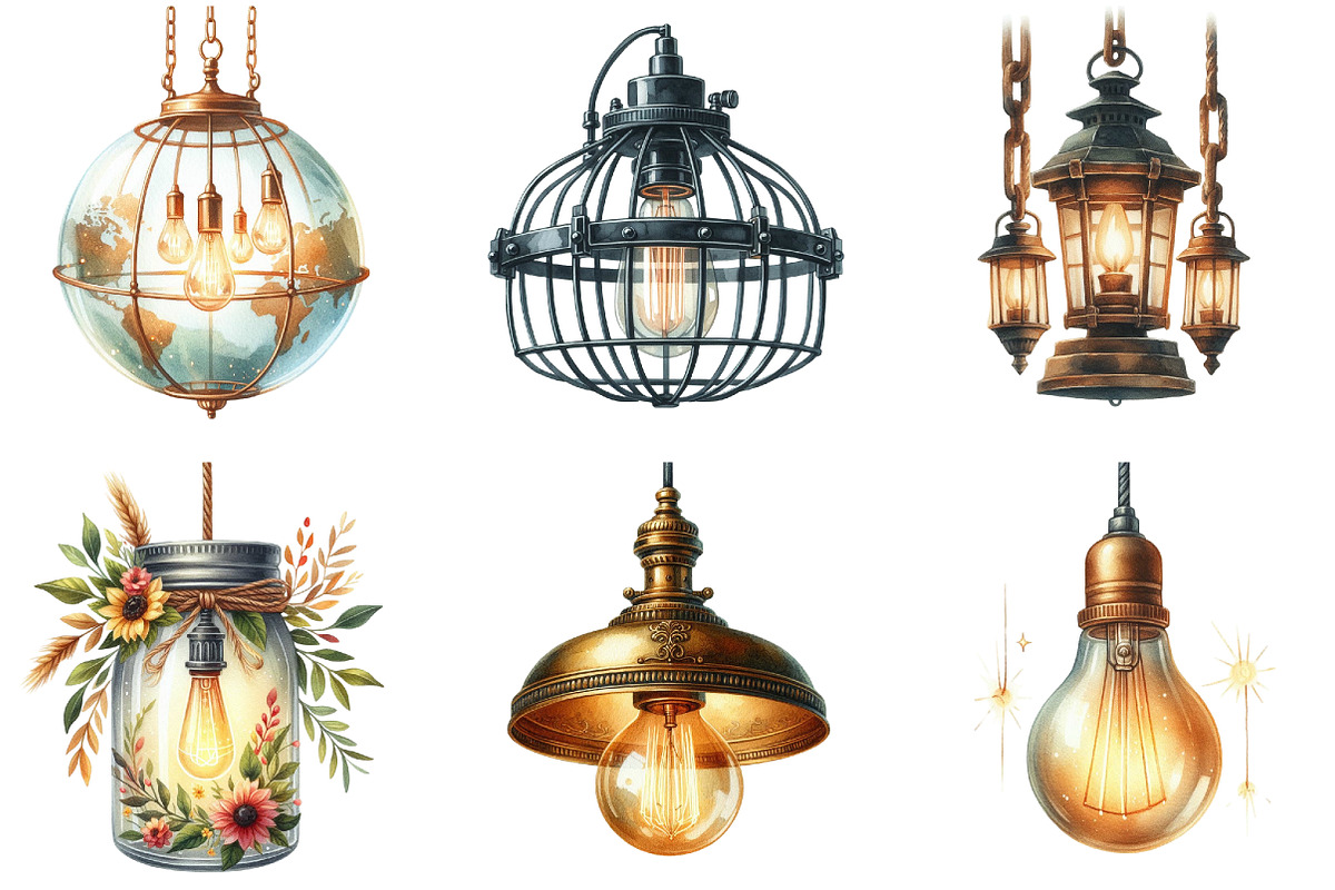 Watercolor Hanging Light Clipart, an Illustration by DreamArtGraphic (Photo 3 of 5)
