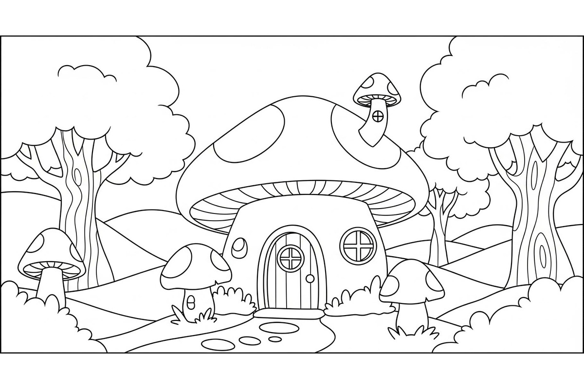 Whimsical Mushroom House Line Art bu, an Illustration by Designs_River (Photo 5 of 51)
