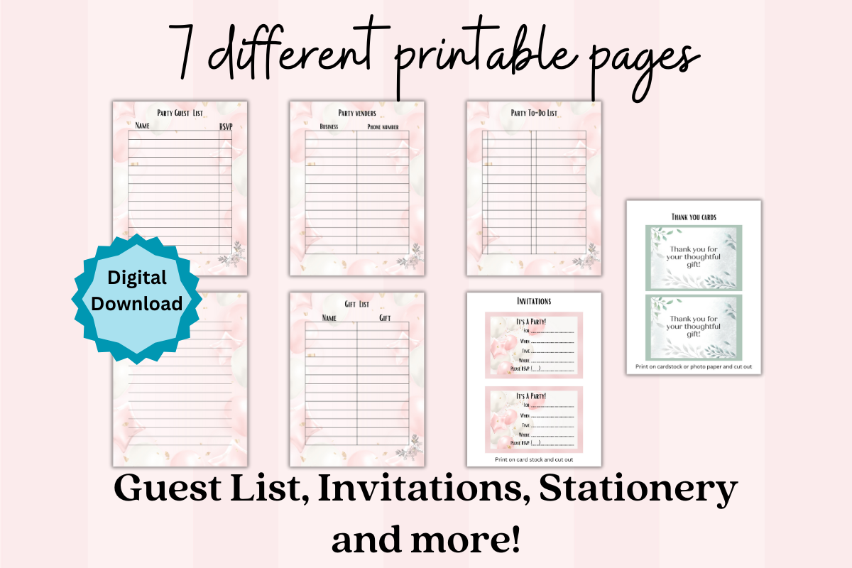 Pink Party Planner Printable PDF, a Stationery Template by Pixels N Bows (Photo 2 of 3)