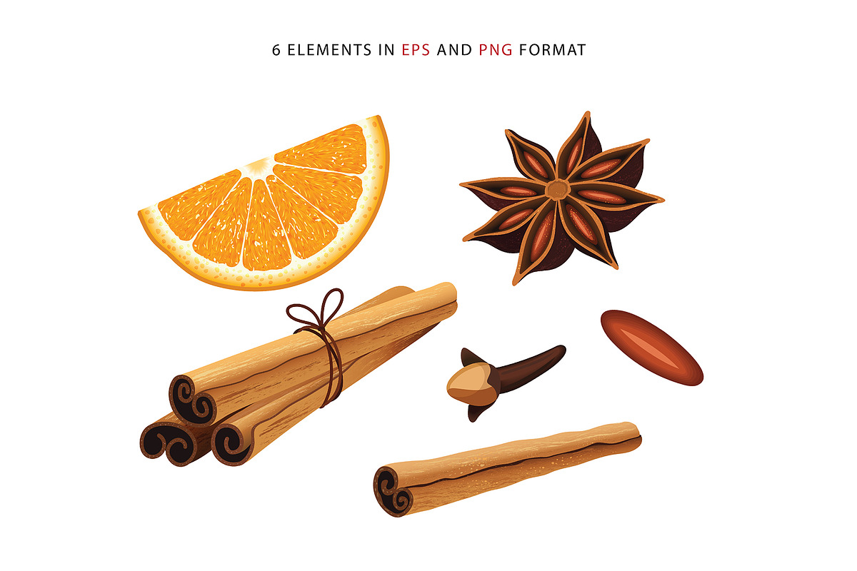 Spices and oranges. Vector set., an Object Graphic by natamastery (Photo 2 of 6)
