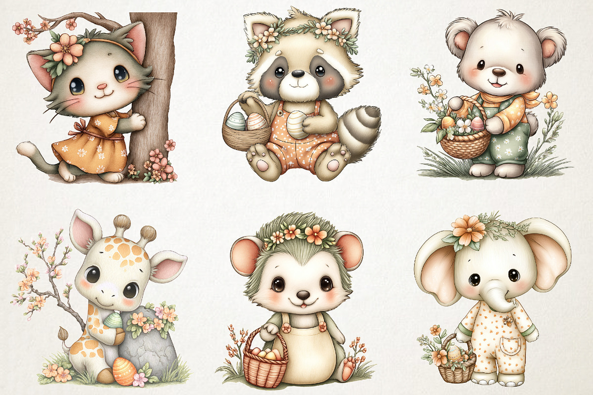 Boho Easter Floral Animals Clipart, an Animal Illustration by RobertsArt (Photo 3 of 6)