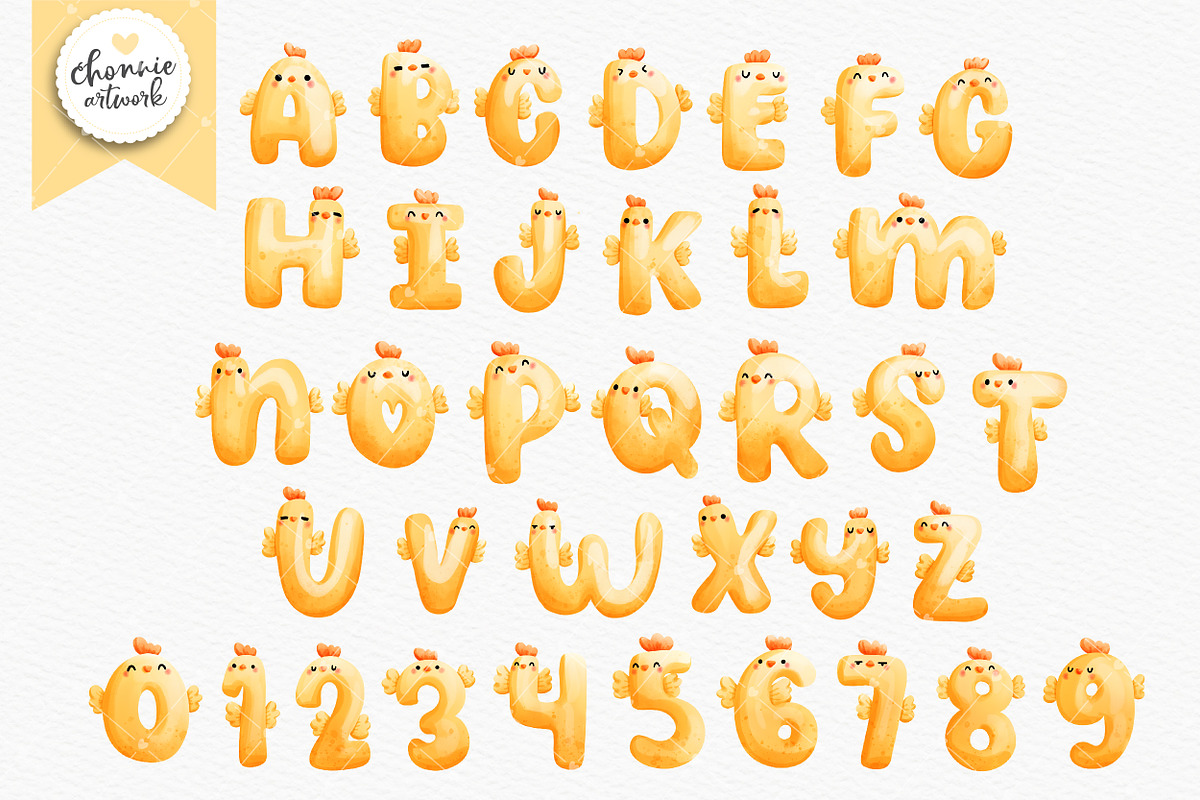 Chicken alphabet, Chicken Font, an Animal Illustration by Chonnieartwork