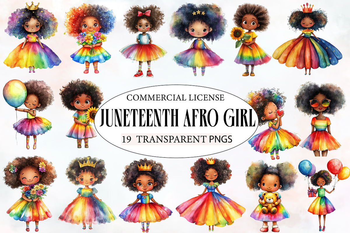 Cute Juneteenth Afro Girl Clipart, an Illustration by Designworld (Photo 1 of 5)