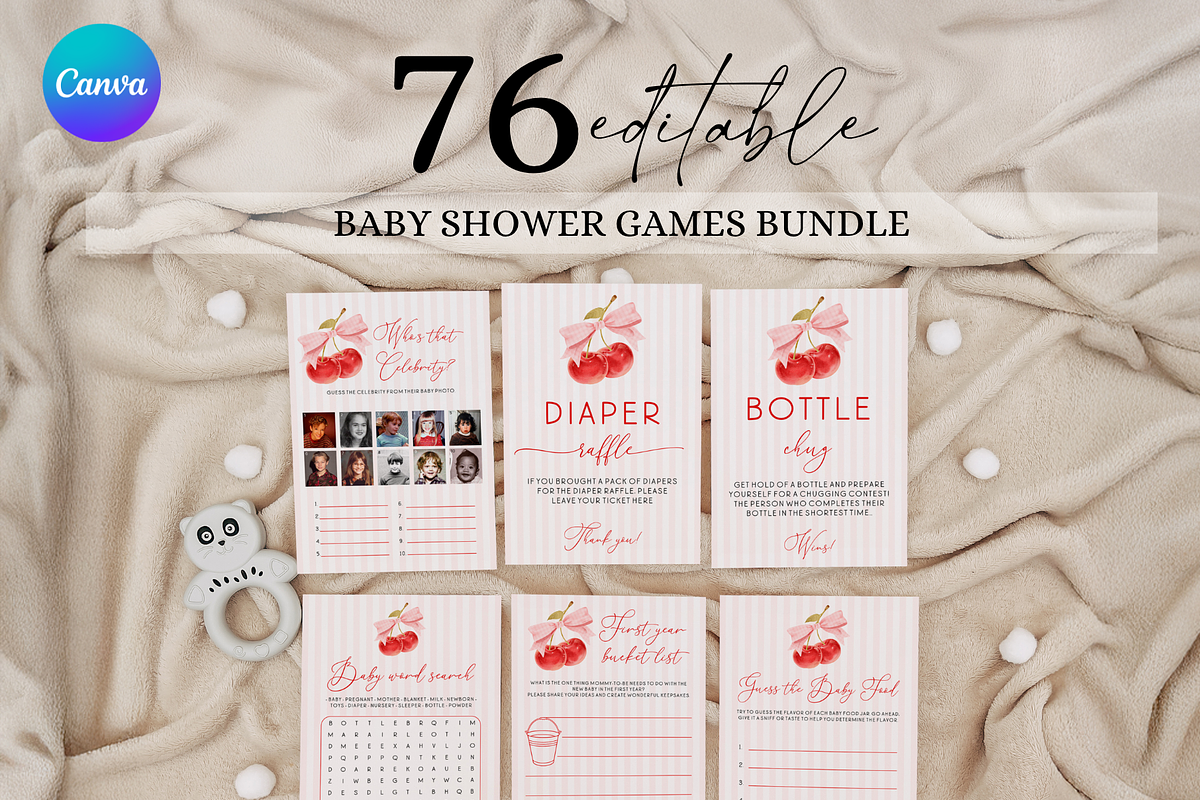Pink Bow Baby Shower Activity Pack, an Invitation Template by Digital_Mind (Photo 1 of 6)