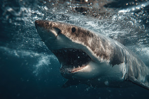 Great White Shark Underwater Apex Pr, a Photo by Pixeness Studio
