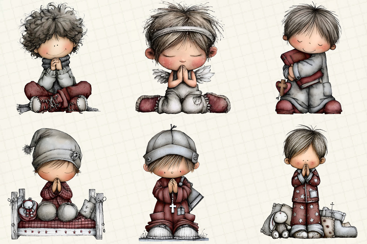 Praying Kids Clipart Bundle, an Illustration by DreamCafeArt (Photo 6 of 8)