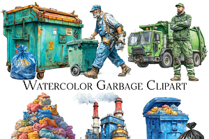 Watercolor Garbage Clipart, an Object Graphic by ArtisticTimberStudio