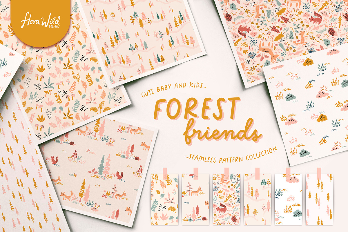 Cute Woodland Repeat Patterns, a Pattern Graphic by Flora Wild Designs (Photo 1 of 5)