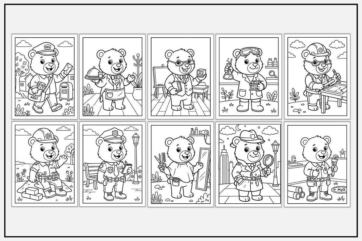 Bear Jobs Coloring Pages, an Animal Illustration by Lamia Emad (Photo 3 of 5)