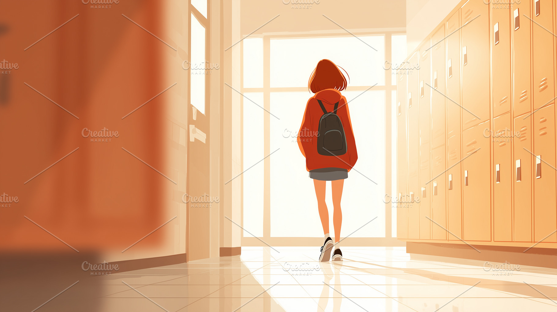 Girl in a red hoodie with a backpack, a School & Education Photo by MistyDay