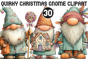Quirky Christmas Gnome Clipart, an Illustration by Black Bird Studio