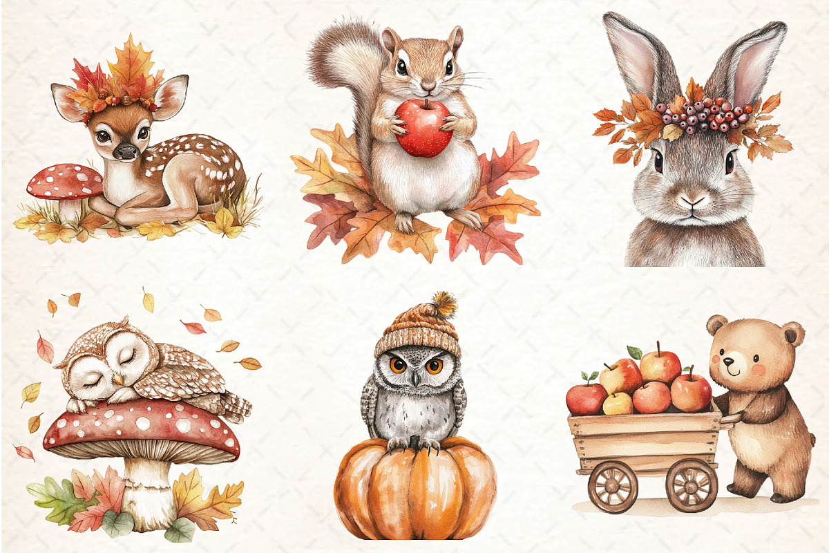 Autumn Cute Animals Clipart, an Illustration by DreamCafeArt (Photo 2 of 7)