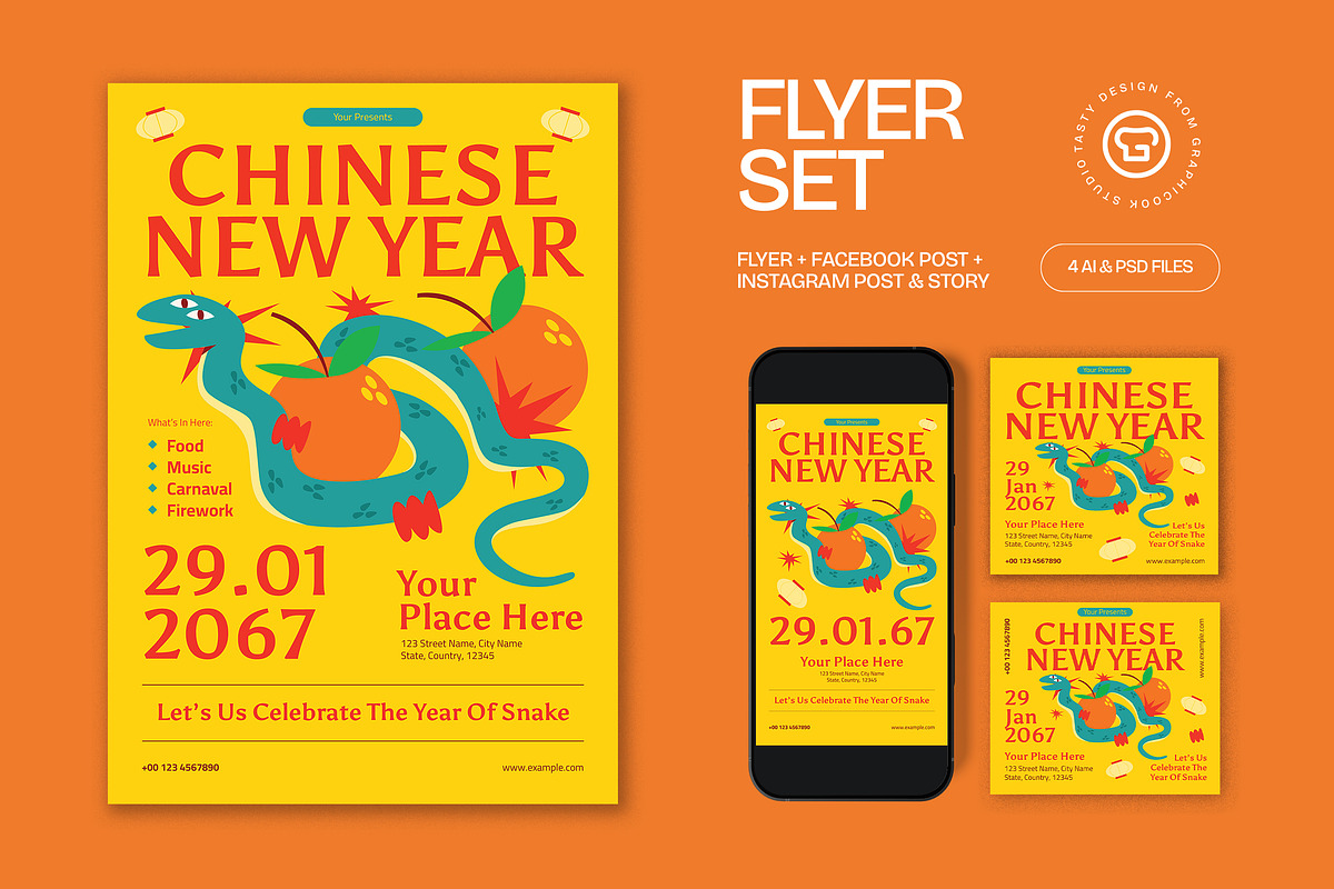 Yellow Chinese New Year Flyer Set, a Flyer Template by graphicook (Photo 1 of 3)