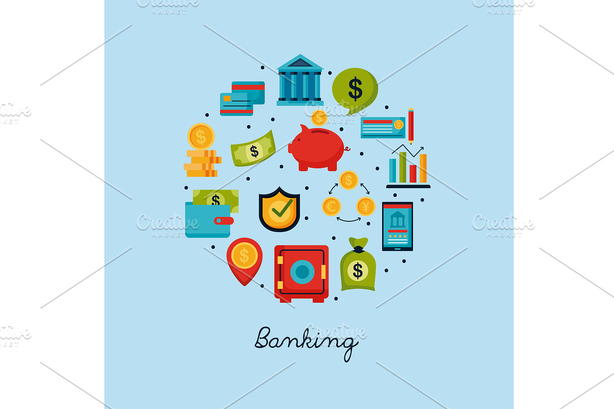 banking icons in circle, a Finance Illustration by studiogstock