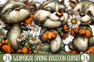 Whimsical Spring Raccoon Clipart, an Illustration by Designking