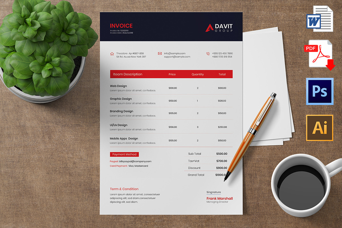 Invoice- Doc, Pdf, Psd, Ai, Eps, a Stationery Template by UI_Expert (Photo 1 of 7)