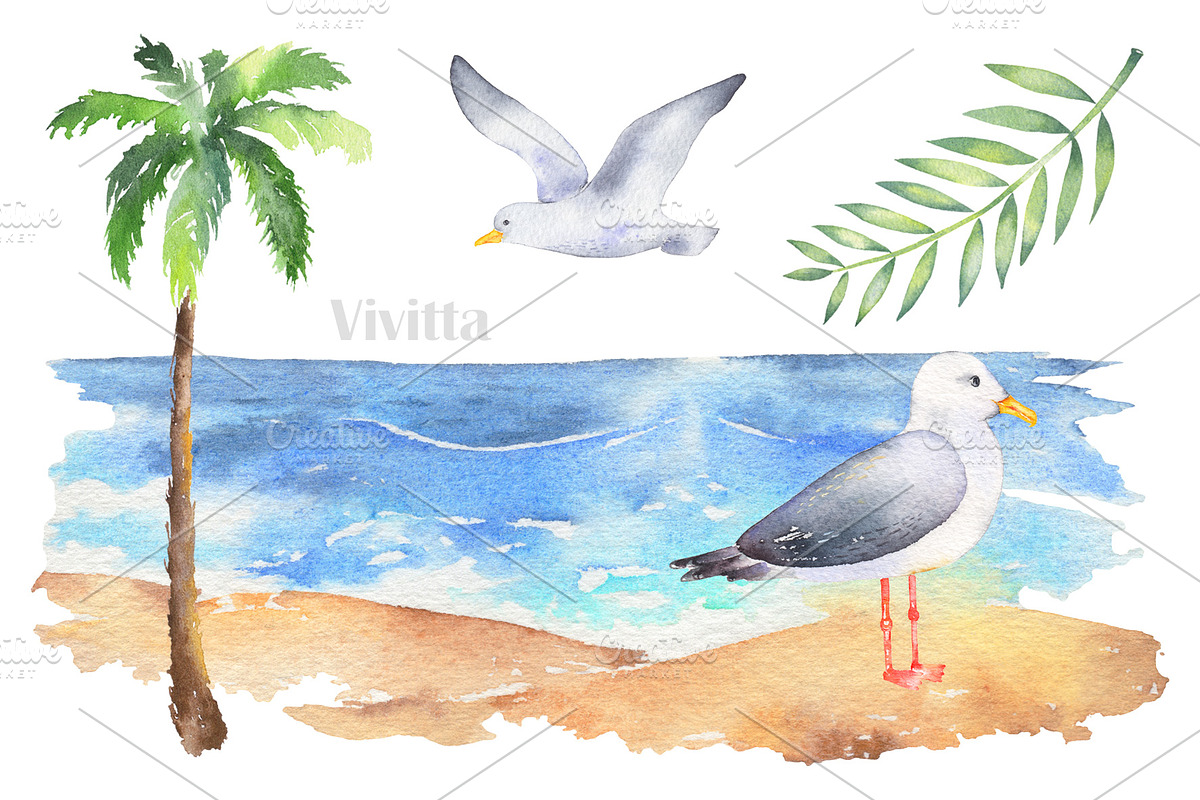 Surfing watercolor clipart set, a Texture Illustration by Vivitta (Photo 5 of 5)