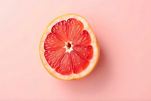 Pink Background With Half Grapefruit, a Photo by LOGOCREATIVE