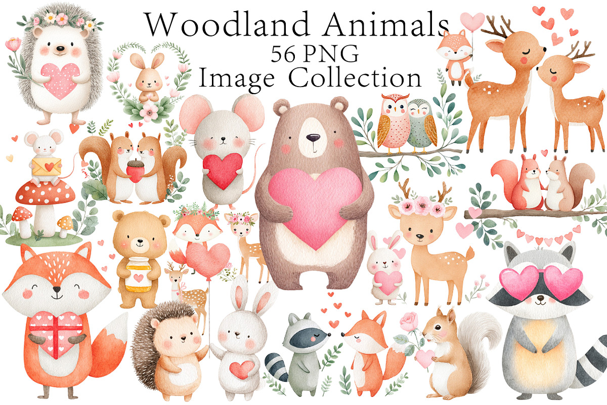 Watercolor Animals Valentine's Clipa, an Illustration by Dream Creation (Photo 1 of 7)