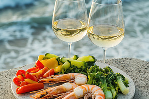 Fresh Seafood Platter with Wine, a Food & Drink Photo by Virgo Studio
