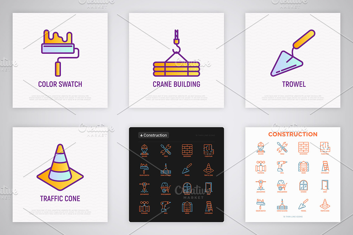 Construction | 16 Thin Line Icons, an Outline Icon by Alex Blogoodf (Photo 7 of 11)