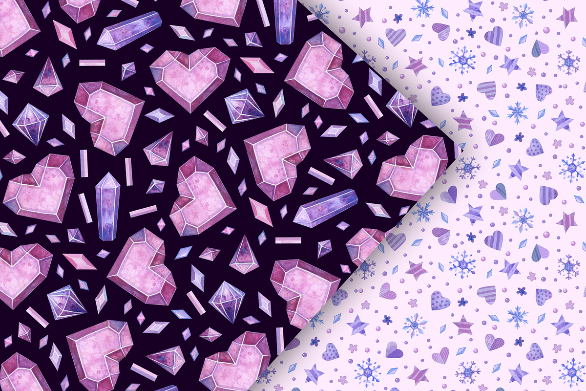 Crystal Hearts Clipart, Patterns, a Decorative Illustration by Valin Malin (Photo 9 of 13)
