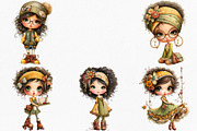 Watercolor Retro Girls Clipart, an Illustration by Canvas Craft (Thumbnail 2 of 8)