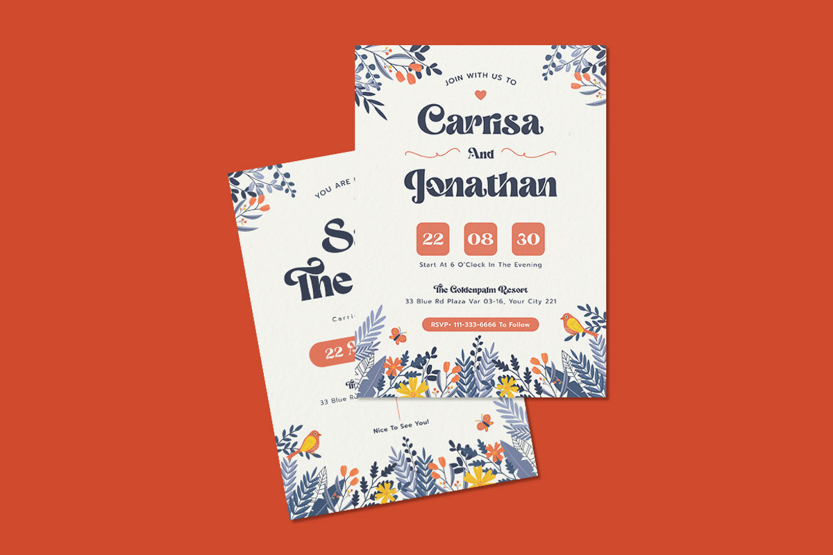 Orangero Floral Wedding Invitation, an Invitation Template by iDoodle Studio (Photo 2 of 4)